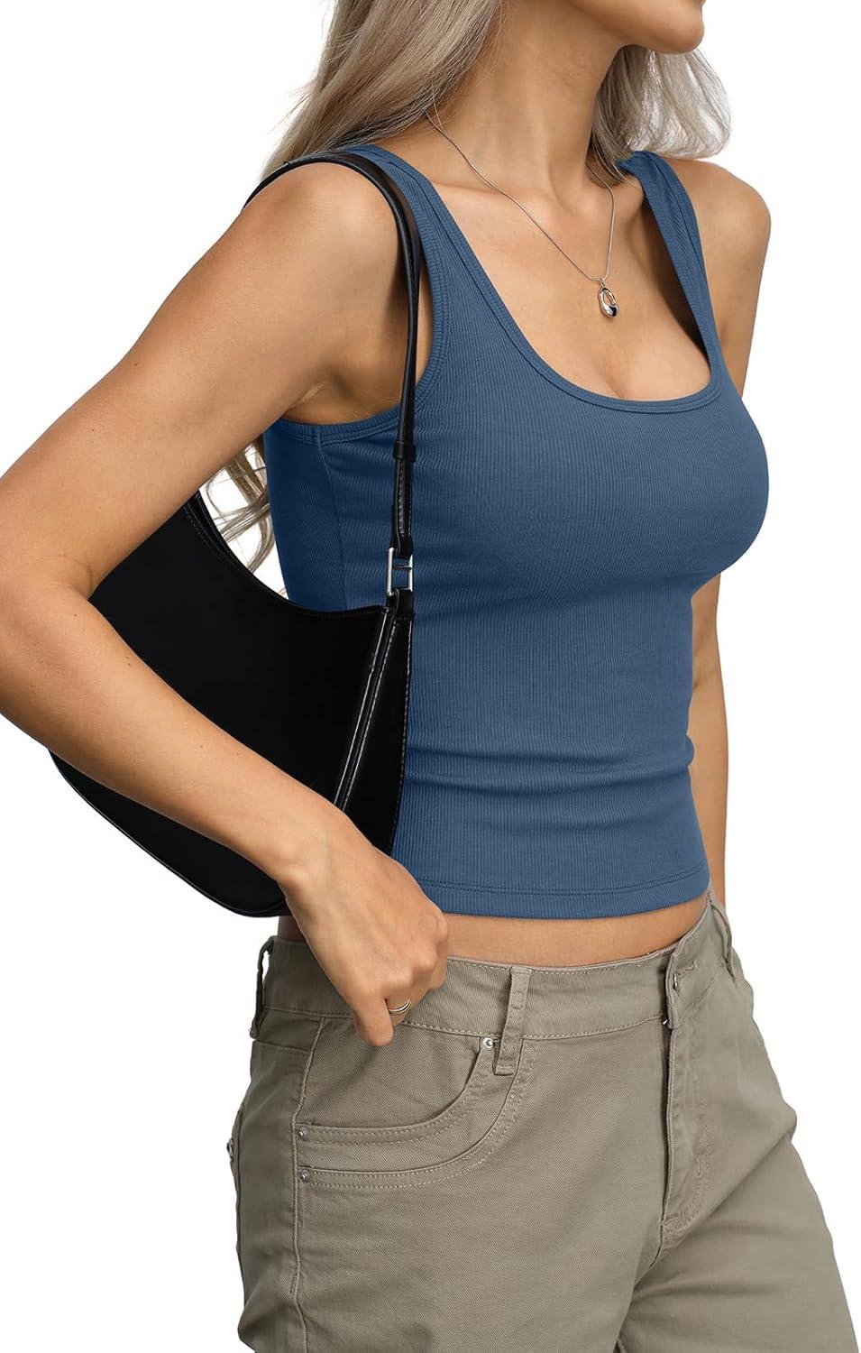 image:imageWomens Ribbed Crop Tank Tops Scoop Neck Sleeveless Basic Fitted Shirts Sexy Going Out Top 2026 Summer ClothesNavy Blue