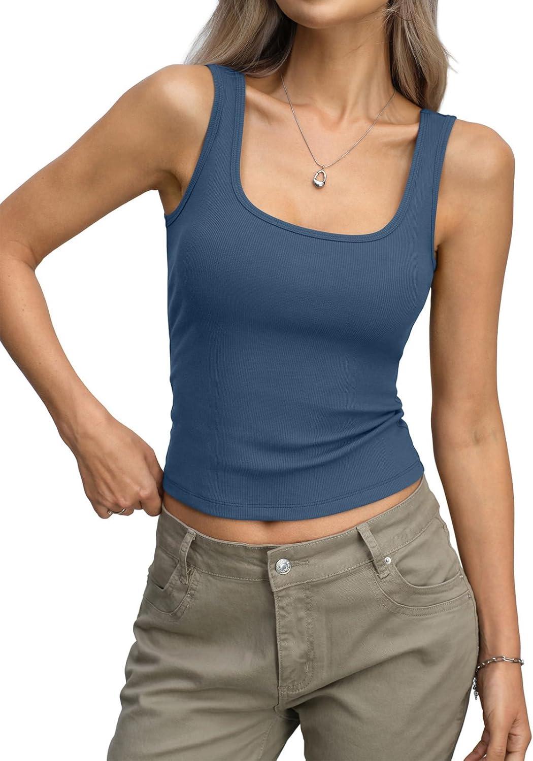 image:imageWomens Ribbed Crop Tank Tops Scoop Neck Sleeveless Basic Fitted Shirts Sexy Going Out Top 2026 Summer ClothesNavy Blue