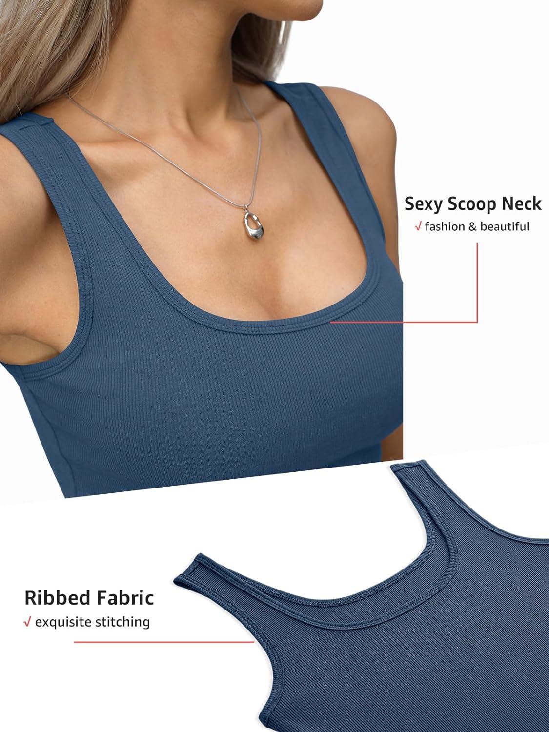 image:imageWomens Ribbed Crop Tank Tops Scoop Neck Sleeveless Basic Fitted Shirts Sexy Going Out Top 2026 Summer ClothesNavy Blue