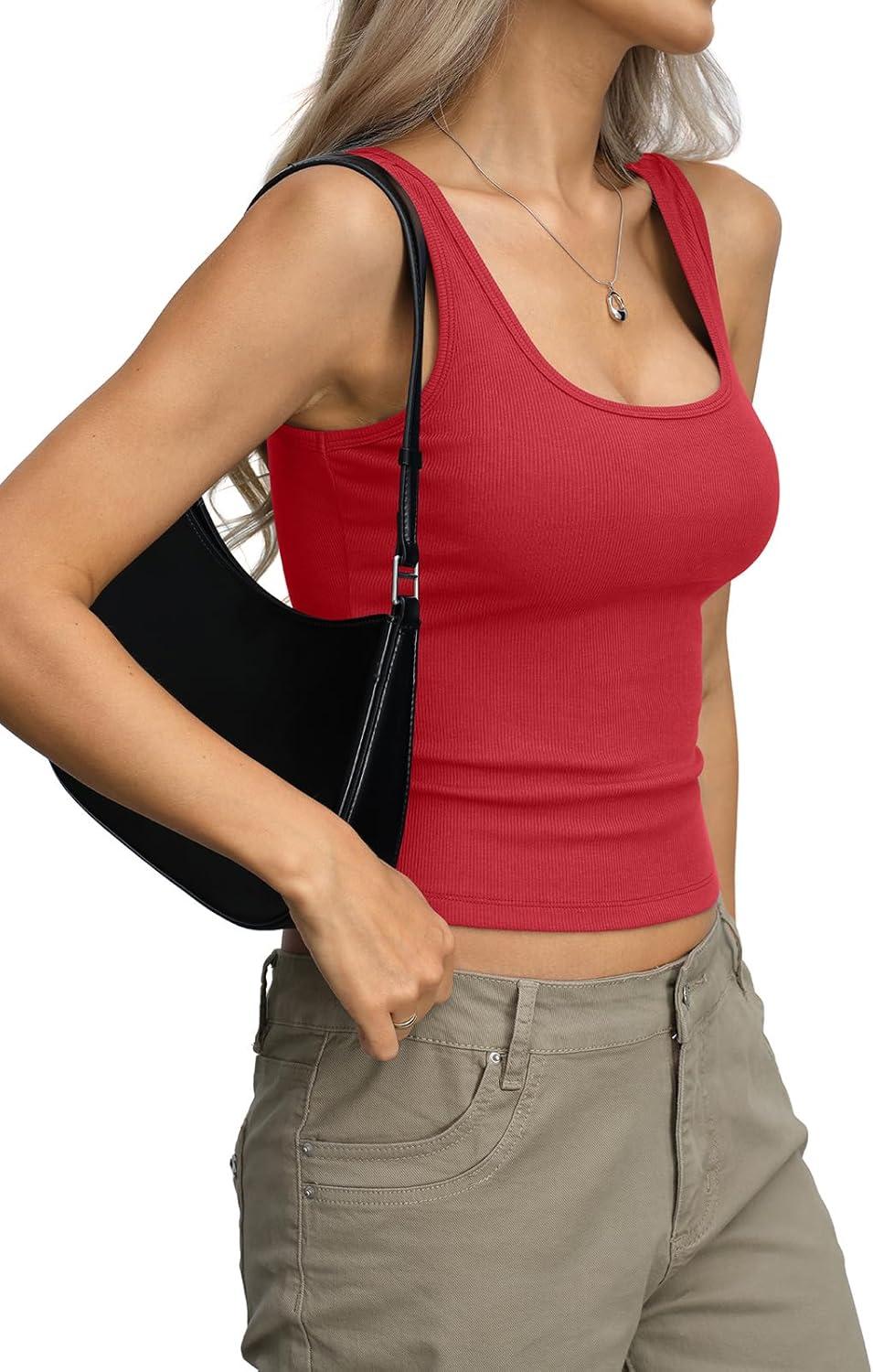 image:imageWomens Ribbed Crop Tank Tops Scoop Neck Sleeveless Basic Fitted Shirts Sexy Going Out Top 2026 Summer ClothesRed