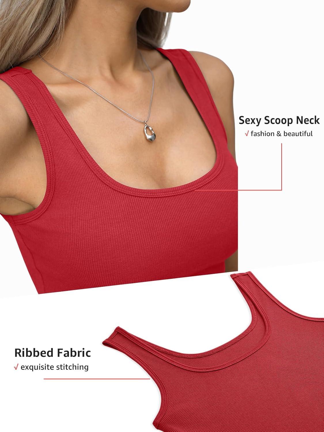 image:imageWomens Ribbed Crop Tank Tops Scoop Neck Sleeveless Basic Fitted Shirts Sexy Going Out Top 2026 Summer ClothesRed