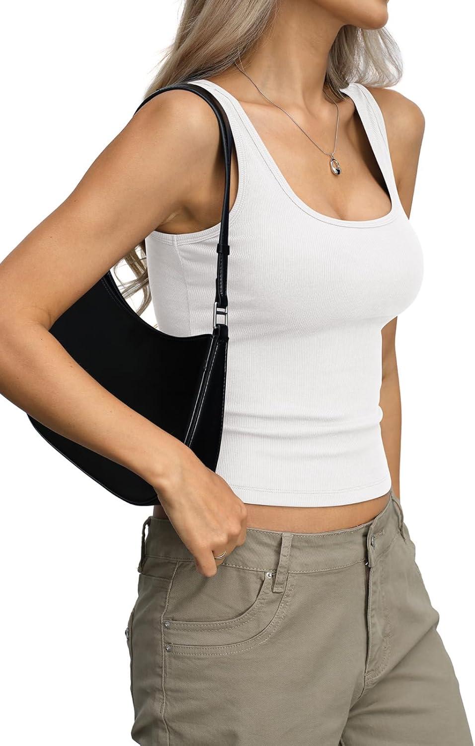 image:imageWomens Ribbed Crop Tank Tops Scoop Neck Sleeveless Basic Fitted Shirts Sexy Going Out Top 2026 Summer ClothesWhite
