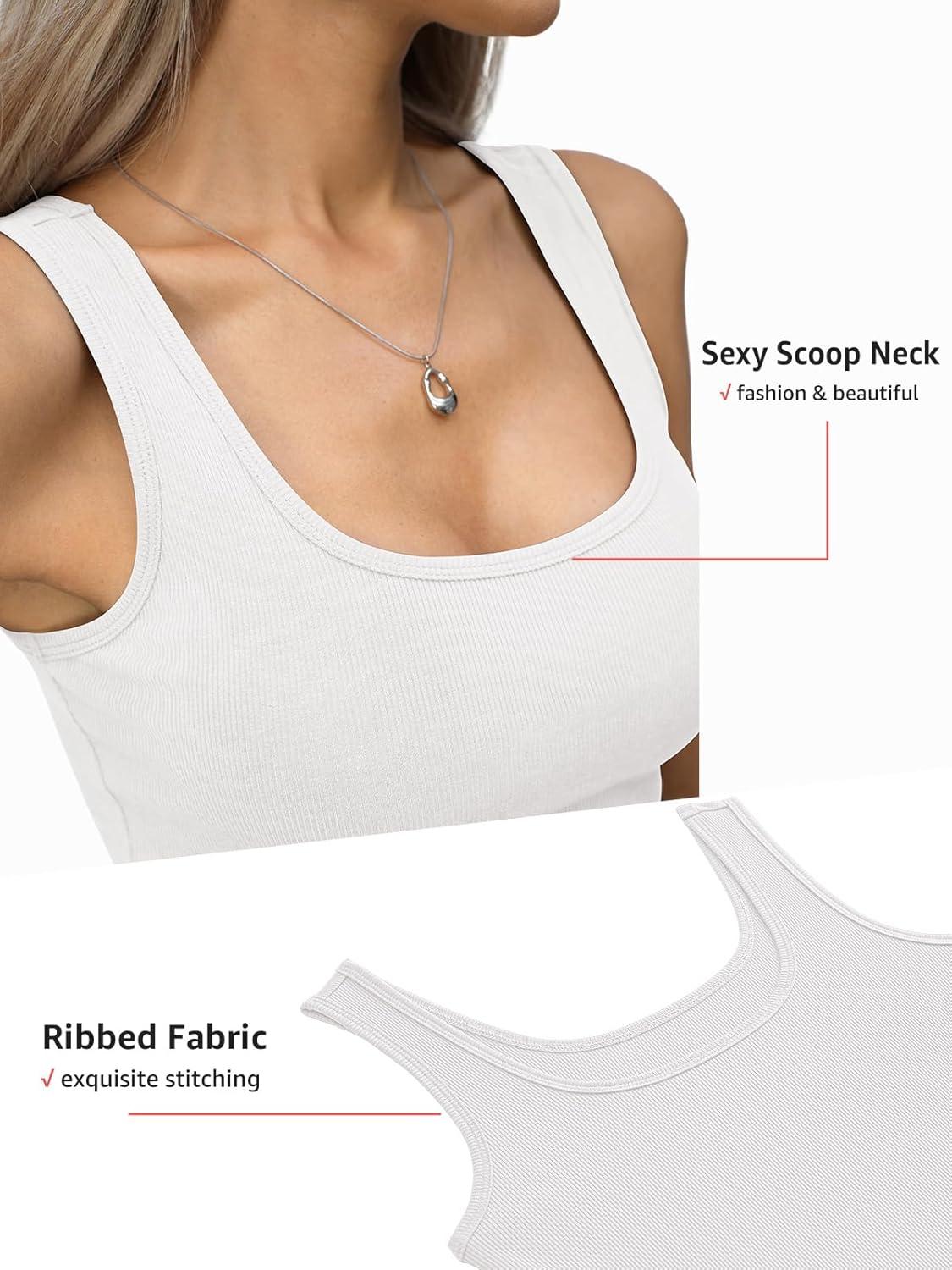 image:imageWomens Ribbed Crop Tank Tops Scoop Neck Sleeveless Basic Fitted Shirts Sexy Going Out Top 2026 Summer ClothesWhite