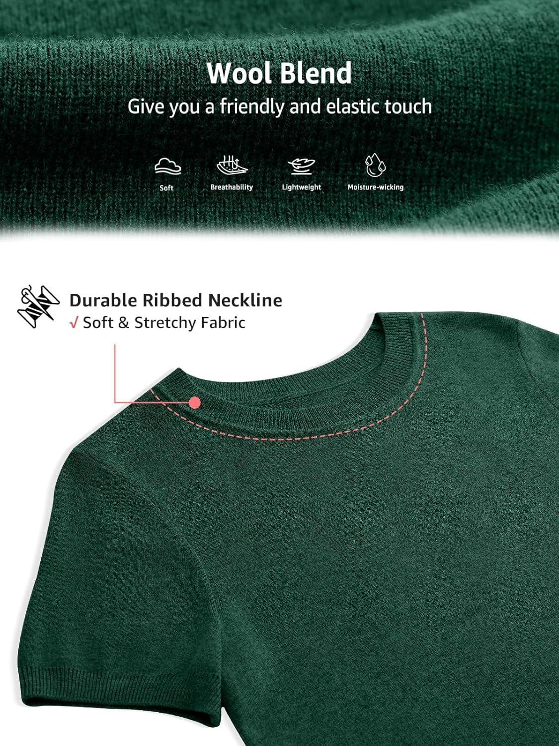 image:imageWomens Wool Blend Lightweight Sweater Crew Neck Short Sleeve Knit Pullover Tops Summer Business Casual OutfitsGreen
