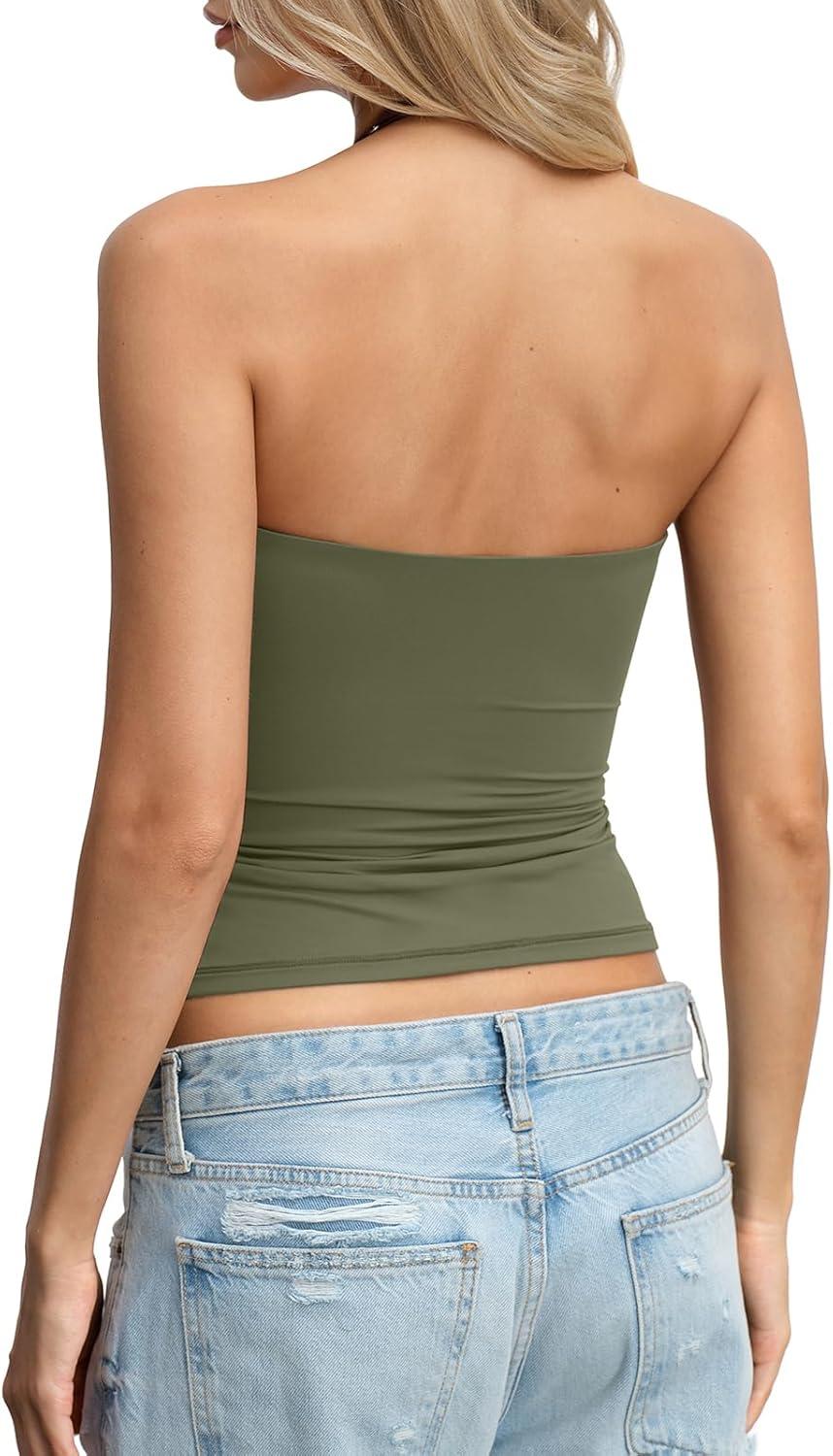 image:imageWomens Padded Halter Tank Top Double Lined Backless Tops Y2k Going Out Slim Fit Shirts Sexy Summer Outfits 2026Army Green
