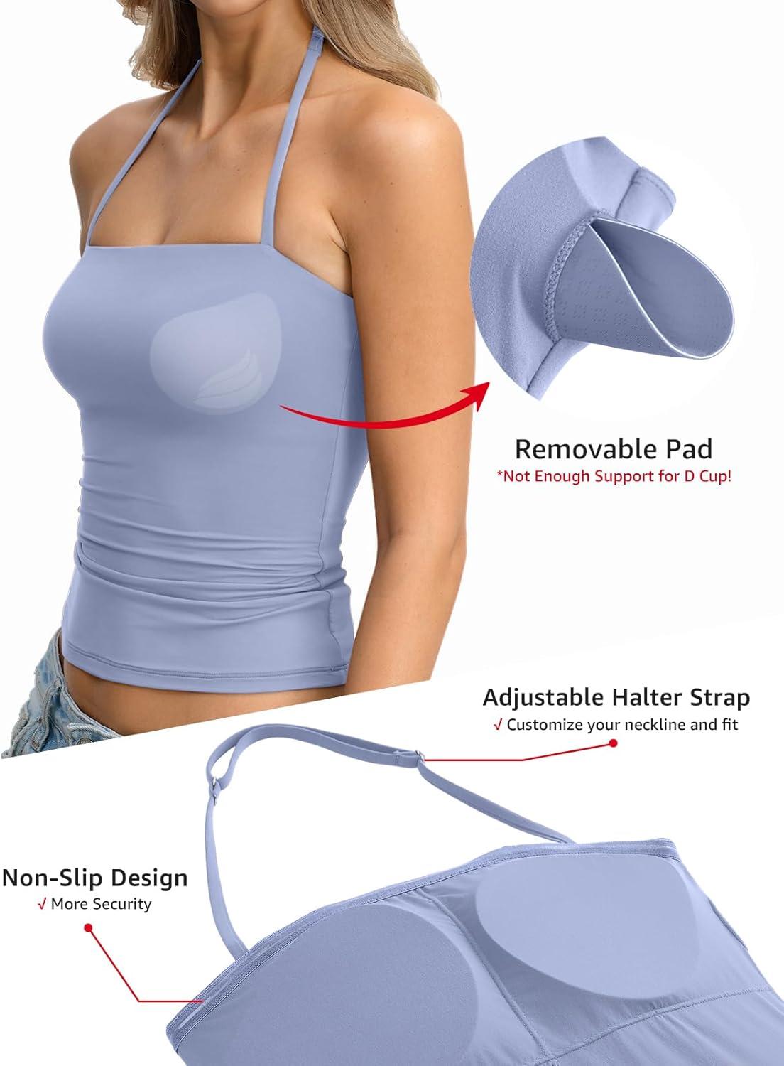 image:imageWomens Padded Halter Tank Top Double Lined Backless Tops Y2k Going Out Slim Fit Shirts Sexy Summer Outfits 2026Light Blue