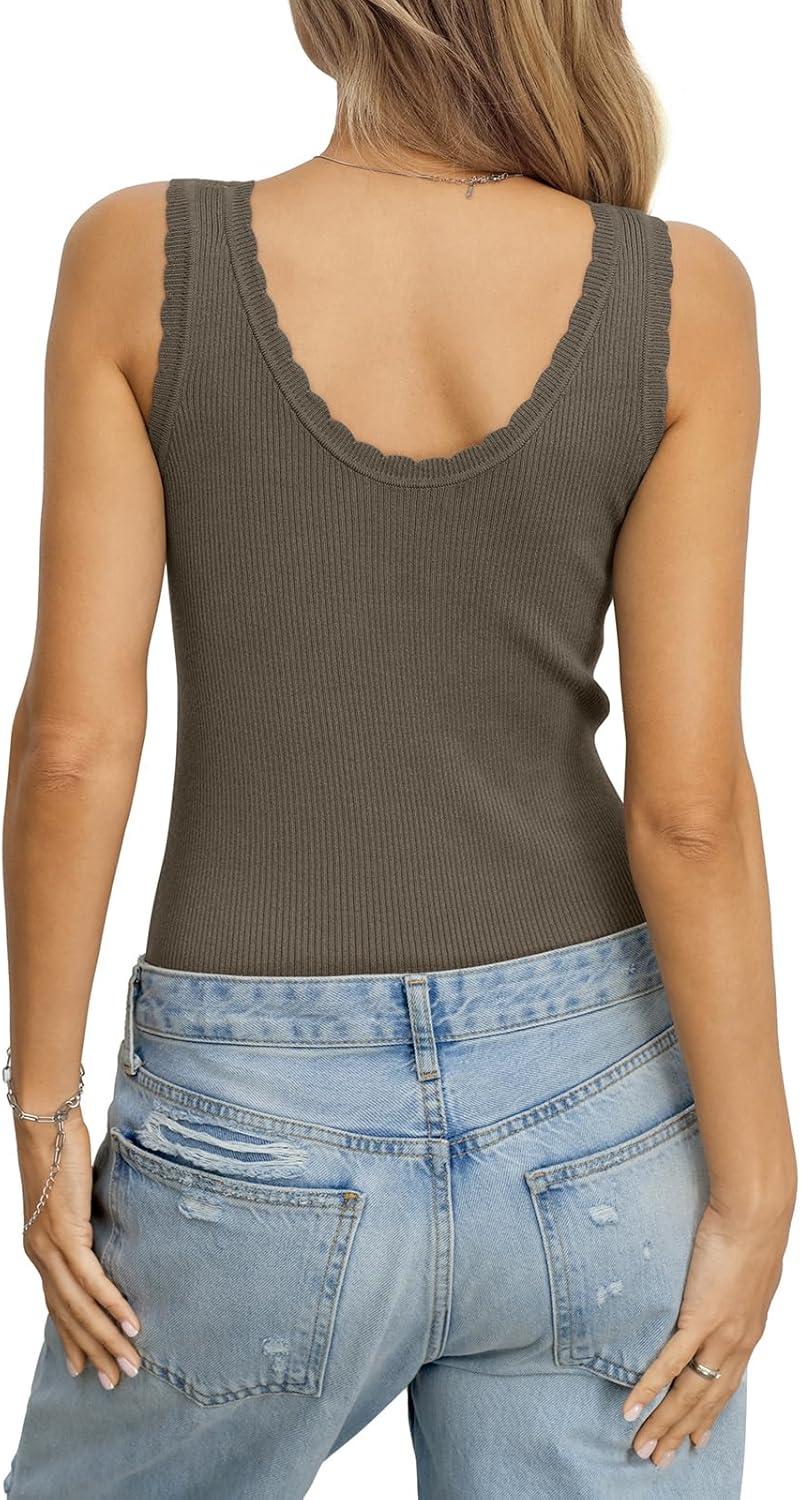 image:imageWomens Ribbed Knit Scoop Neck Tank Tops Sleeveless Slim Fit Sweater Vests Casual Trendy Clothes Summer 2026Coffee