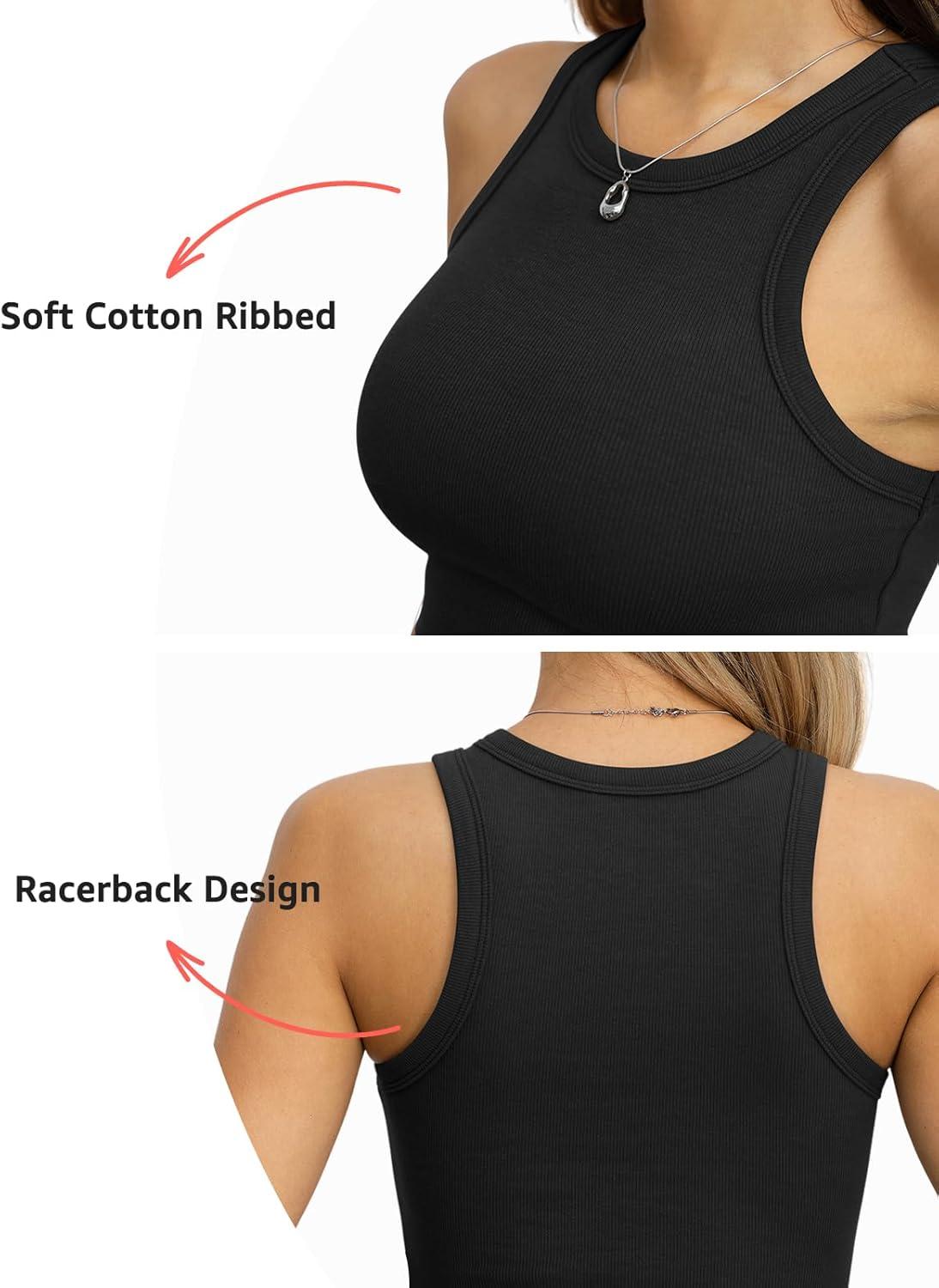 image:imageWomens Cotton Ribbed Crop Tank Tops High Neck Sleeveless Basic Shirts Racerback Slim Fitted Summer Clothes 2026Black