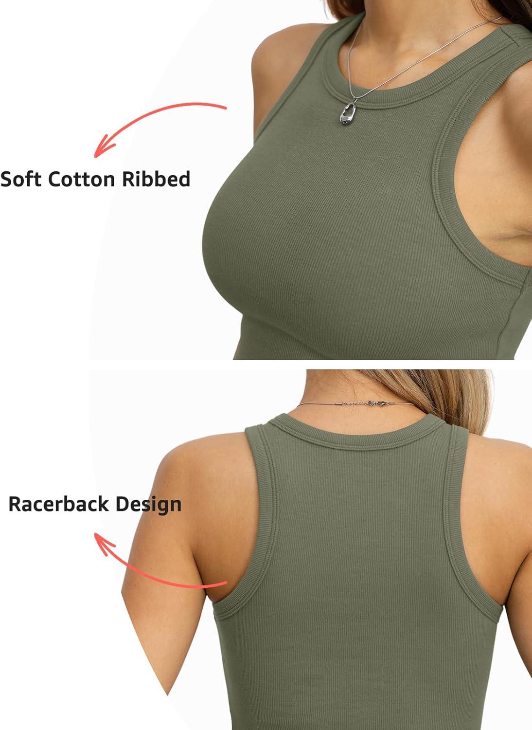 image:imageWomens Cotton Ribbed Crop Tank Tops High Neck Sleeveless Basic Shirts Racerback Slim Fitted Summer Clothes 2026Green