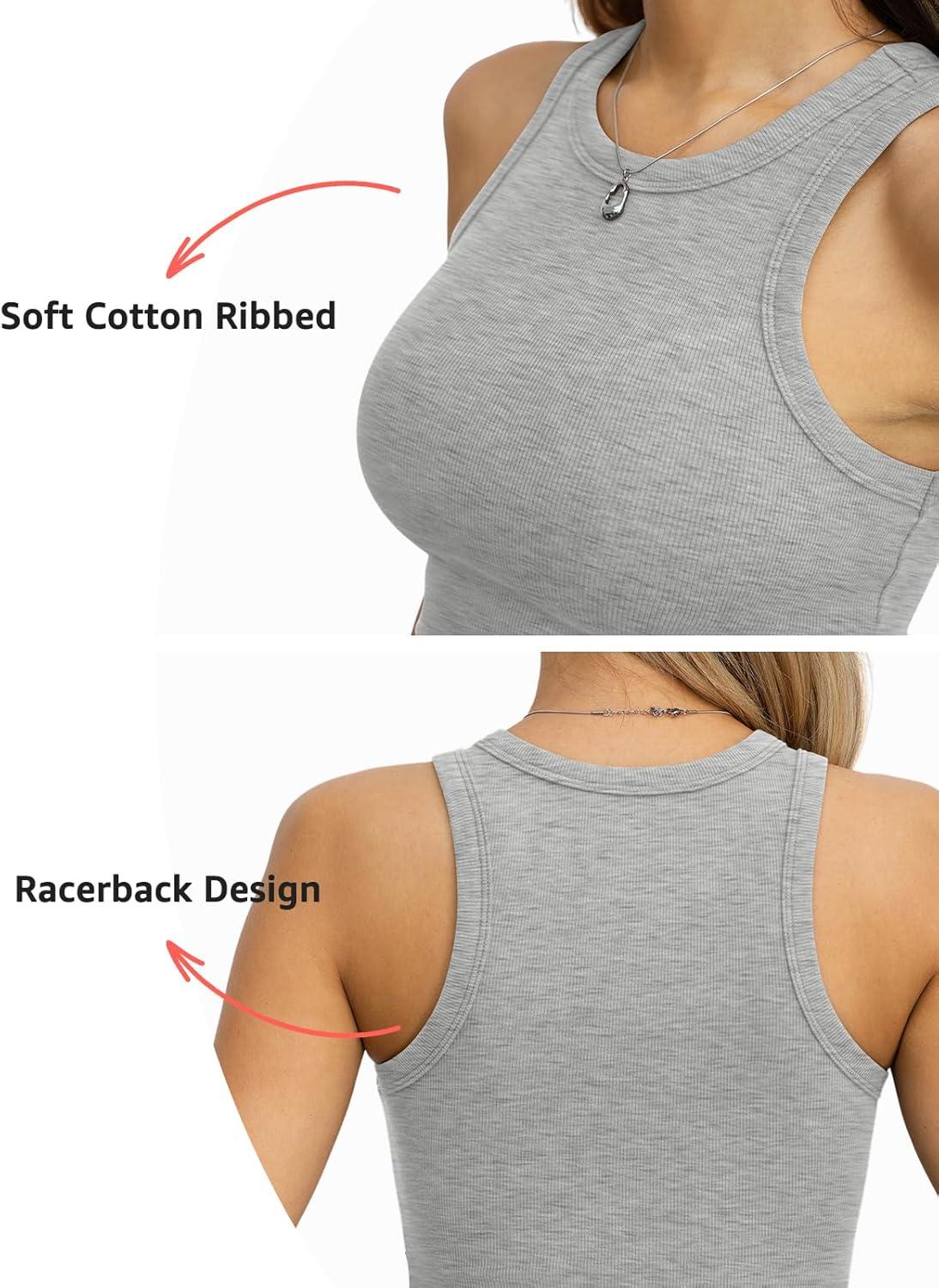 image:imageWomens Cotton Ribbed Crop Tank Tops High Neck Sleeveless Basic Shirts Racerback Slim Fitted Summer Clothes 2026Heather Grey