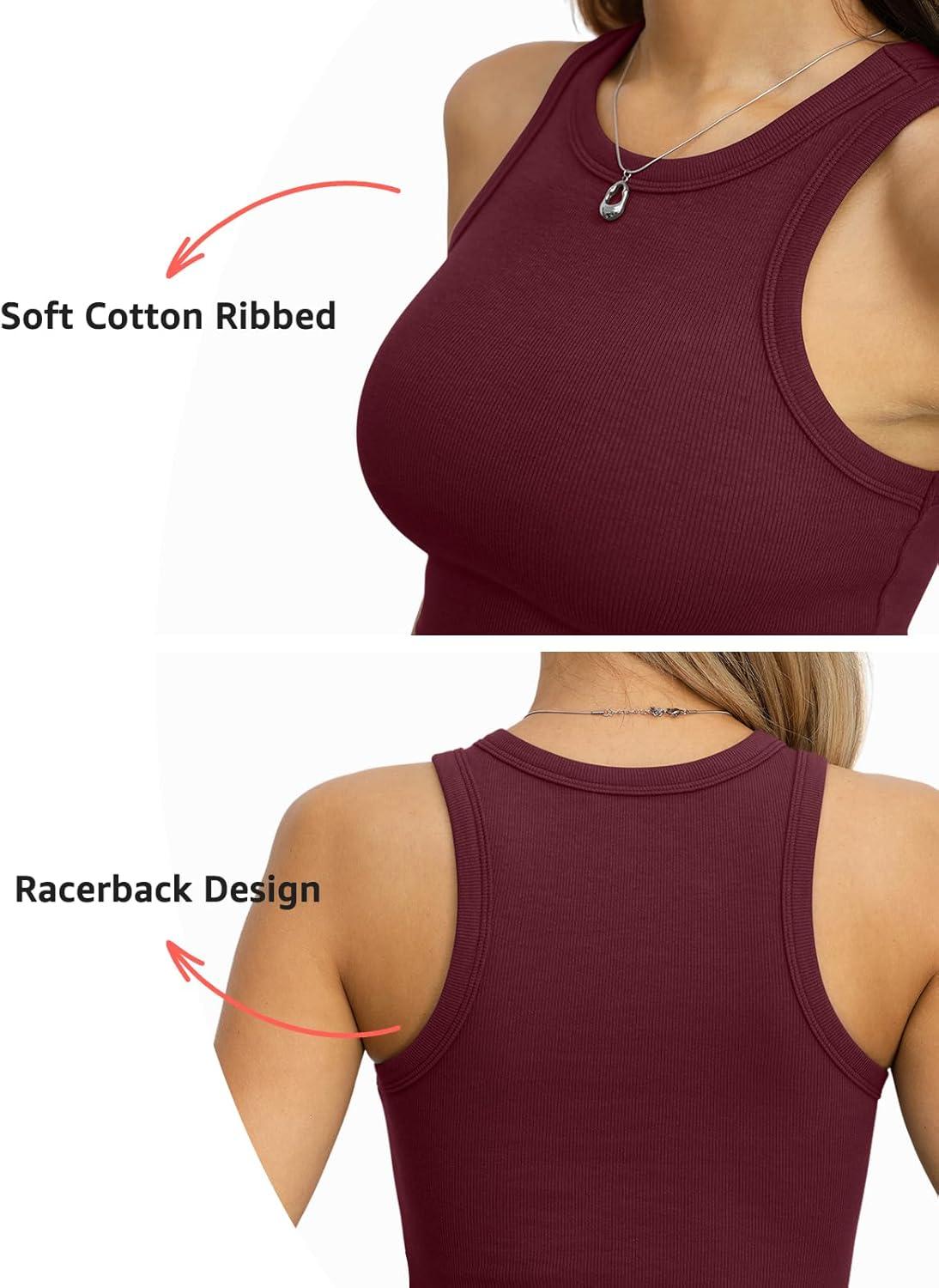 image:imageWomens Cotton Ribbed Crop Tank Tops High Neck Sleeveless Basic Shirts Racerback Slim Fitted Summer Clothes 2026Wine Red
