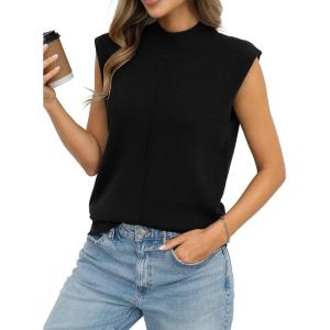 Womens Wool Blend Mock Neck Tanks Loose Fit Sleeveless Sweaters Vest Fashion Business Tops Casual Summer 2026(Black)