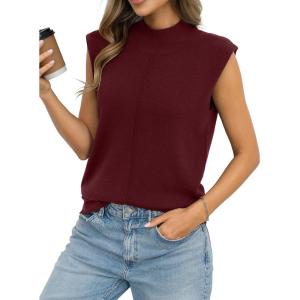 Womens Wool Blend Mock Neck Tanks Loose Fit Sleeveless Sweaters Vest Fashion Business Tops Casual Summer 2026(Burgundy Red)