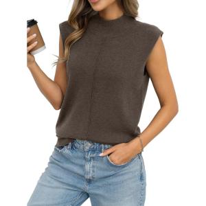 Womens Wool Blend Mock Neck Tanks Loose Fit Sleeveless Sweaters Vest Fashion Business Tops Casual Summer 2026(Coffee)