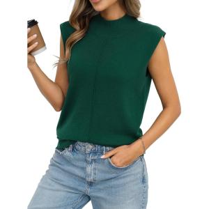 Womens Wool Blend Mock Neck Tanks Loose Fit Sleeveless Sweaters Vest Fashion Business Tops Casual Summer 2026(Green)