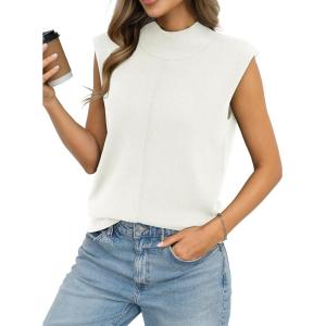 Womens Wool Blend Mock Neck Tanks Loose Fit Sleeveless Sweaters Vest Fashion Business Tops Casual Summer 2026(Off-white)