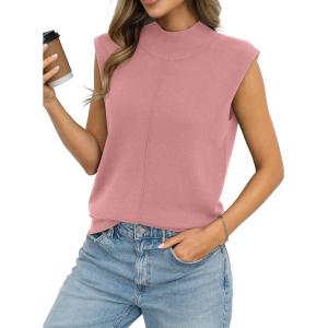 Womens Wool Blend Mock Neck Tanks Loose Fit Sleeveless Sweaters Vest Fashion Business Tops Casual Summer 2026(Pink)