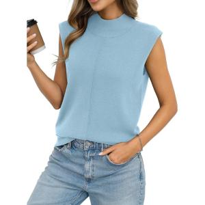Womens Wool Blend Mock Neck Tanks Loose Fit Sleeveless Sweaters Vest Fashion Business Tops Casual Summer 2026(Sky Blue)