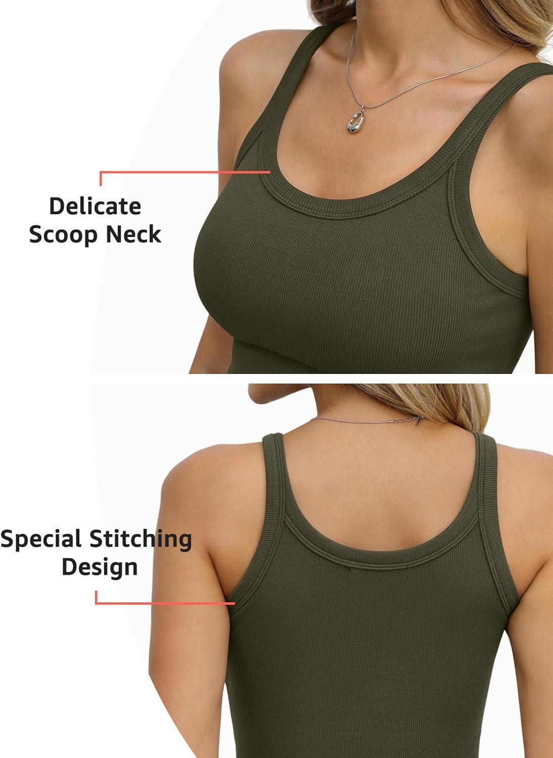 image:imageWomens Cotton Ribbed Tank Tops Spaghetti Strap Scoop Neck Crop Fitted Sleeveless Shirts Summer Clothes 2026Army Green