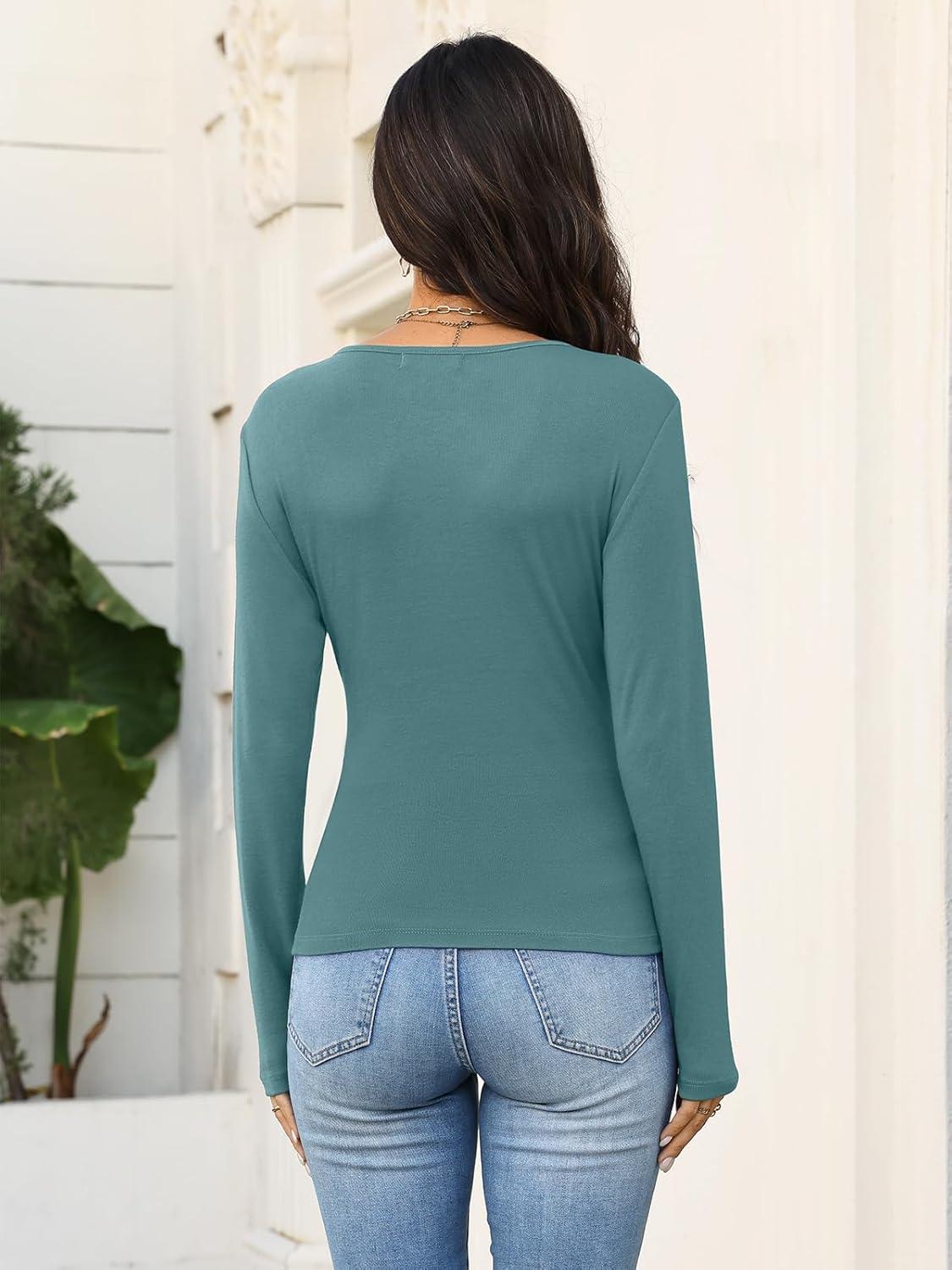 image:imageWomens Wrap Long Sleeve Shirts Ruched V Neck Tops Sexy Dressy Slim Fit Fall Outfits 2026Teal
