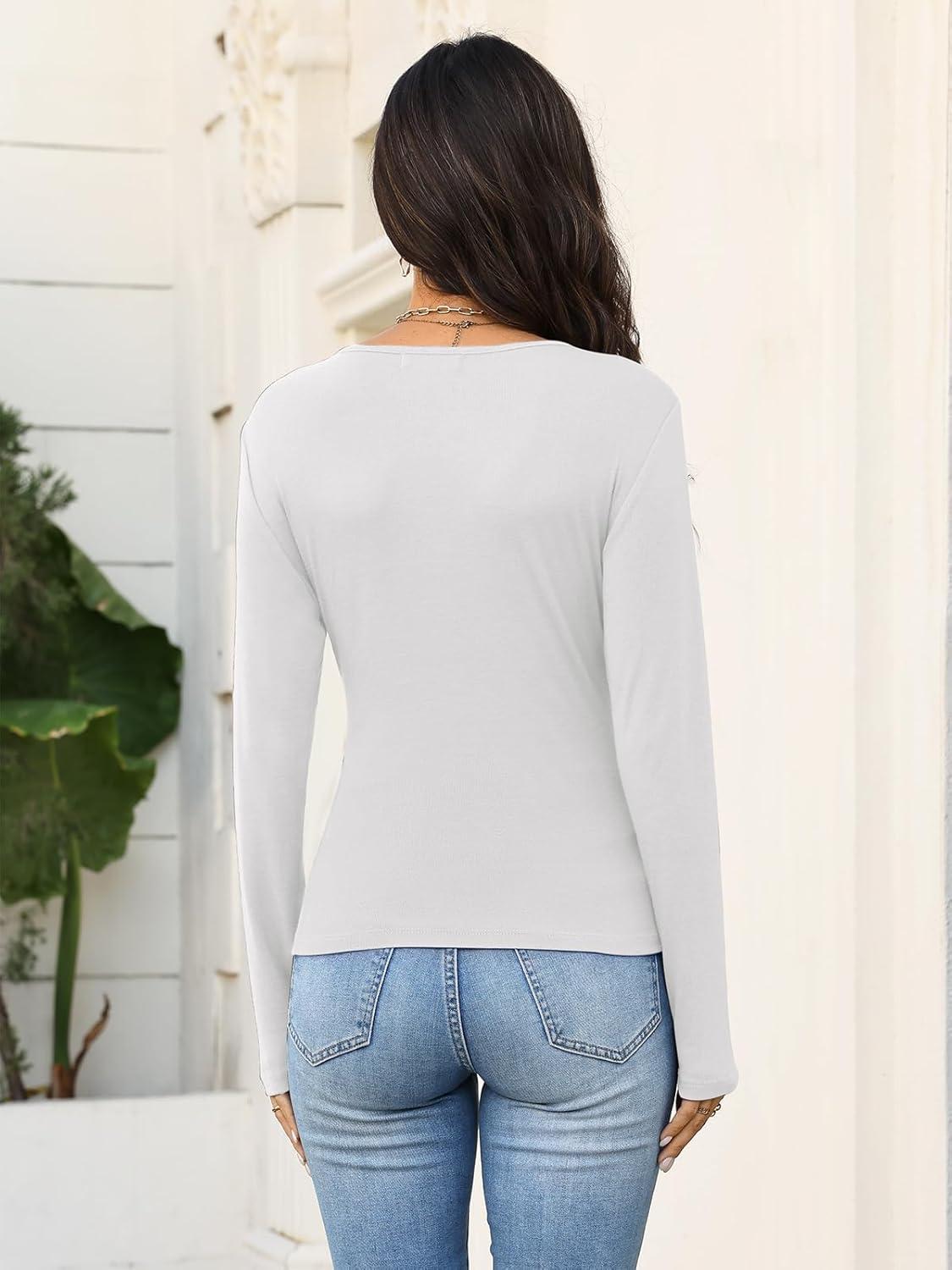 image:imageWomens Wrap Long Sleeve Shirts Ruched V Neck Tops Sexy Dressy Slim Fit Fall Outfits 2026White