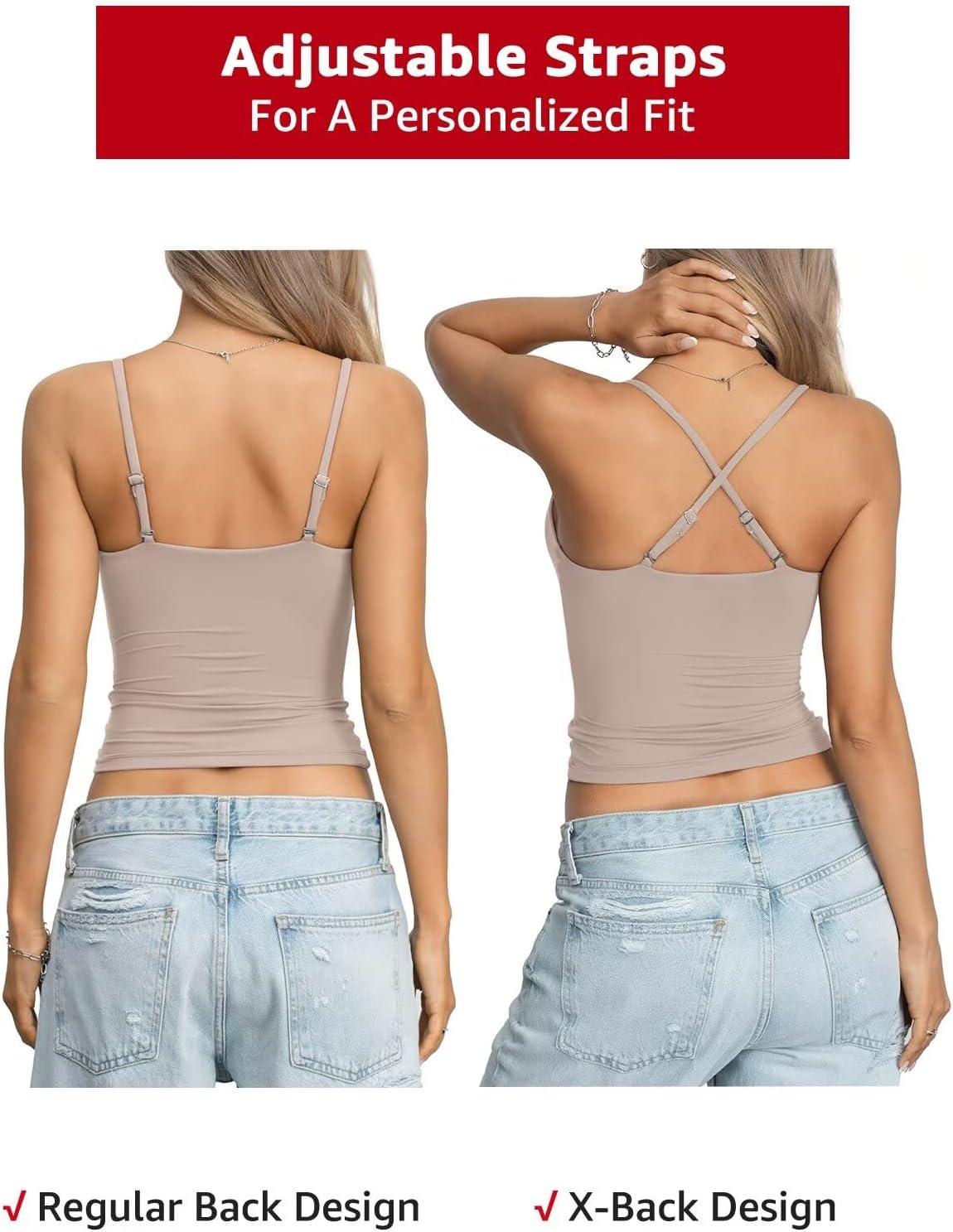 image:imageEasyGala Womens Double Lined Camisole Crop Tops Sexy V Neck Spaghetti Straps Tank Tops Fitted Y2K Summer Going Out ShirtApricot