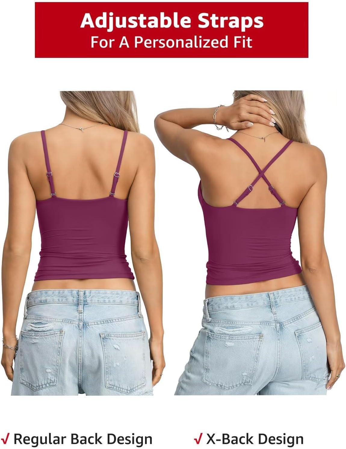 image:imageEasyGala Womens Double Lined Camisole Crop Tops Sexy V Neck Spaghetti Straps Tank Tops Fitted Y2K Summer Going Out ShirtDark Magenta