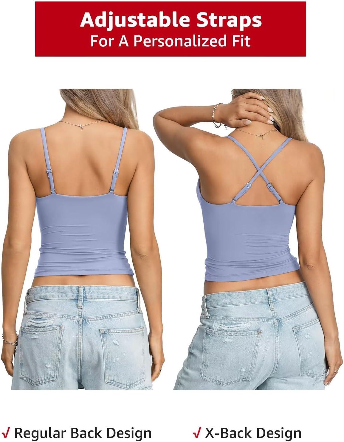 image:imageEasyGala Womens Double Lined Camisole Crop Tops Sexy V Neck Spaghetti Straps Tank Tops Fitted Y2K Summer Going Out ShirtLight Blue