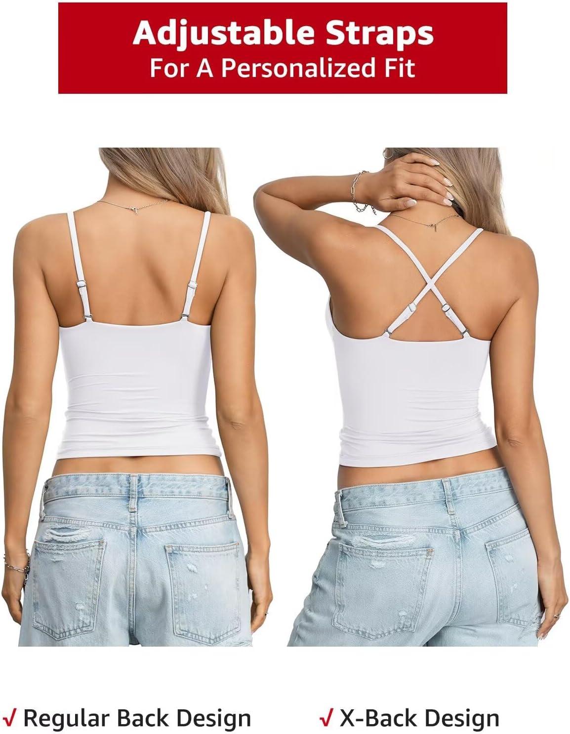 image:imageEasyGala Womens Double Lined Camisole Crop Tops Sexy V Neck Spaghetti Straps Tank Tops Fitted Y2K Summer Going Out ShirtWhite